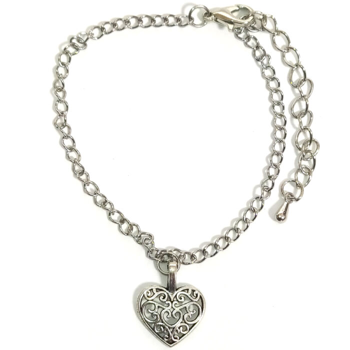 Díszes szív (2) karkötő charmmal, arany vagy ezüst színben