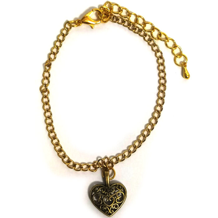 Díszes szív (3) karkötő charmmal, arany vagy ezüst színben