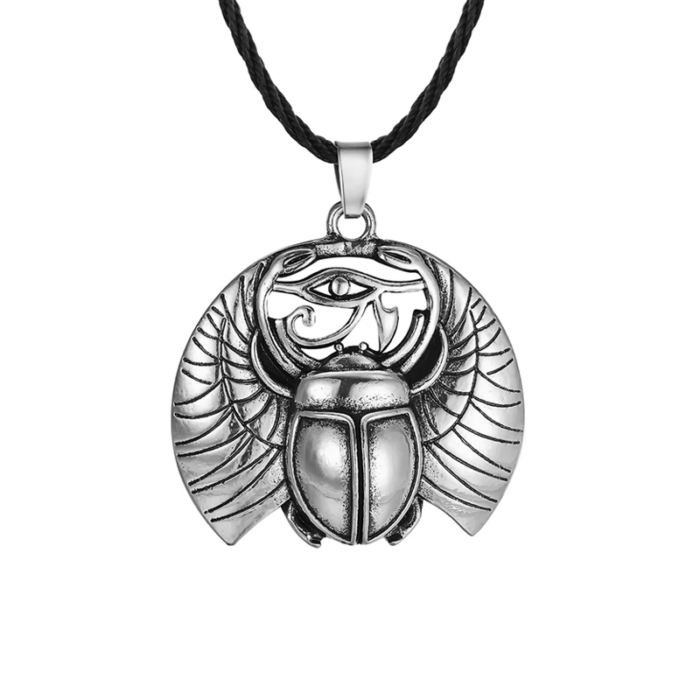 Egyiptomi Szkarabeusz medál műbőr nyaklánccal, 50 cm