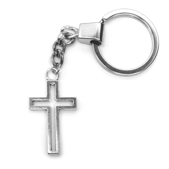 Egyszerű Kereszt kulcstartó, ezüst színben