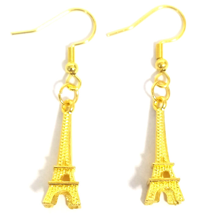 Eiffel-torony fülbevaló, választható arany vagy ezüst színű akasztóval