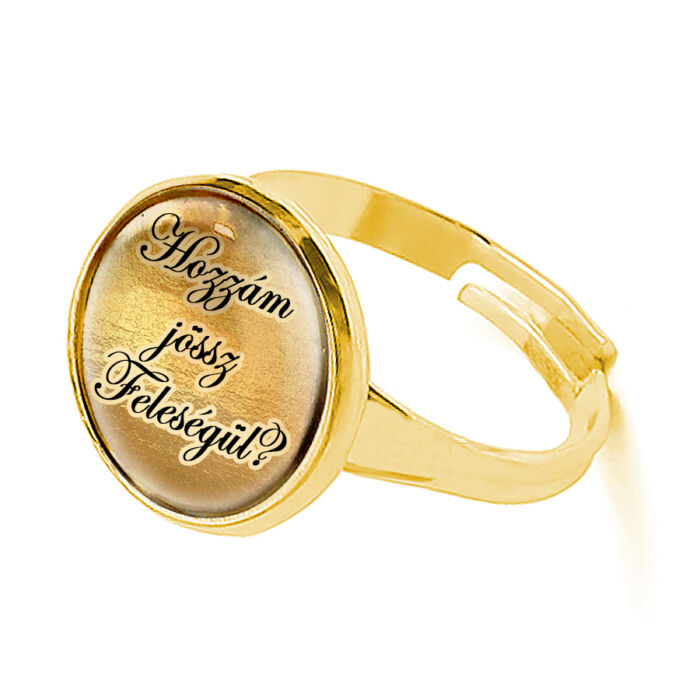 Eljegyzési gyűrű, „Hozzám jössz feleségül?” felirattal, arany színben (állítható méret)