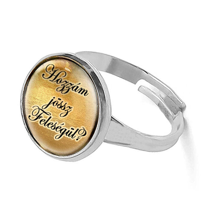 Eljegyzési gyűrű, „Hozzám jössz feleségül?” felirattal, ezüst színben (állítható méret)
