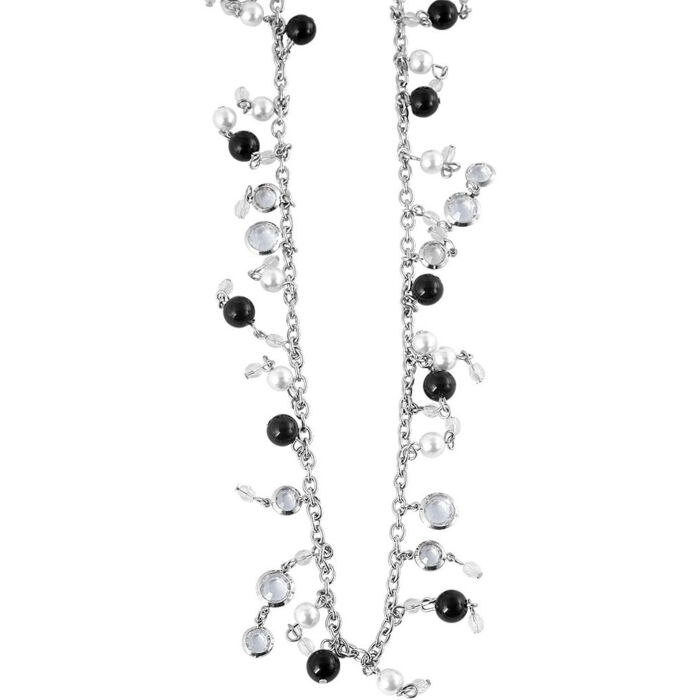 Ezüst-fekete extrahosszú statement női nyaklánc, 90 cm
