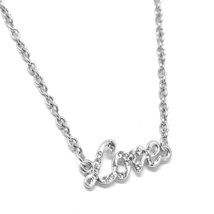 Ezüst színű kristályos Love felirat medál nyaklánccal