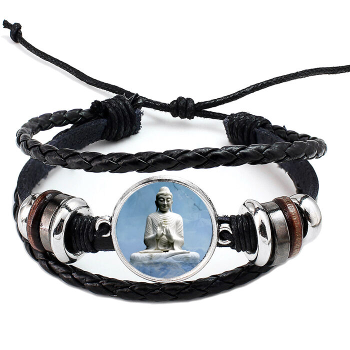 Fonott, dizájnbőr uniszex állítható Buddha karkötő, feliratozható