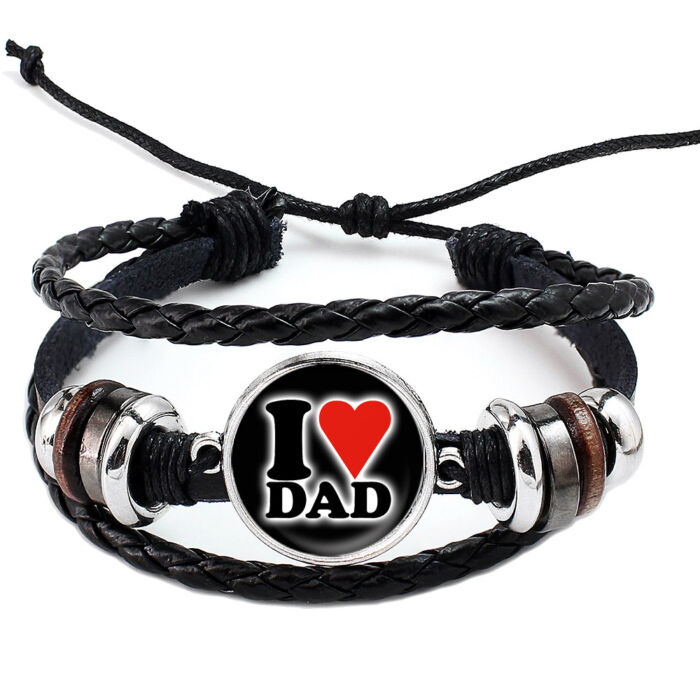 Fonott, dizájnbőr uniszex állítható 'I Love Dad' feliratú karkötő