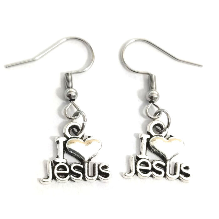 I Love Jesus fülbevaló, választható arany vagy ezüst színű akasztóval