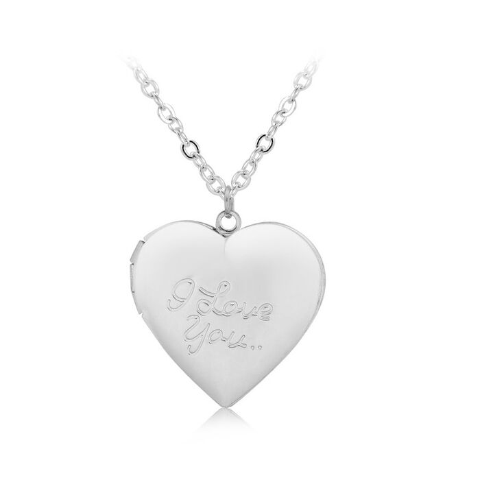 'I love you' feliratú képtartó függő szív medál nyaklánccal, ezüst színű