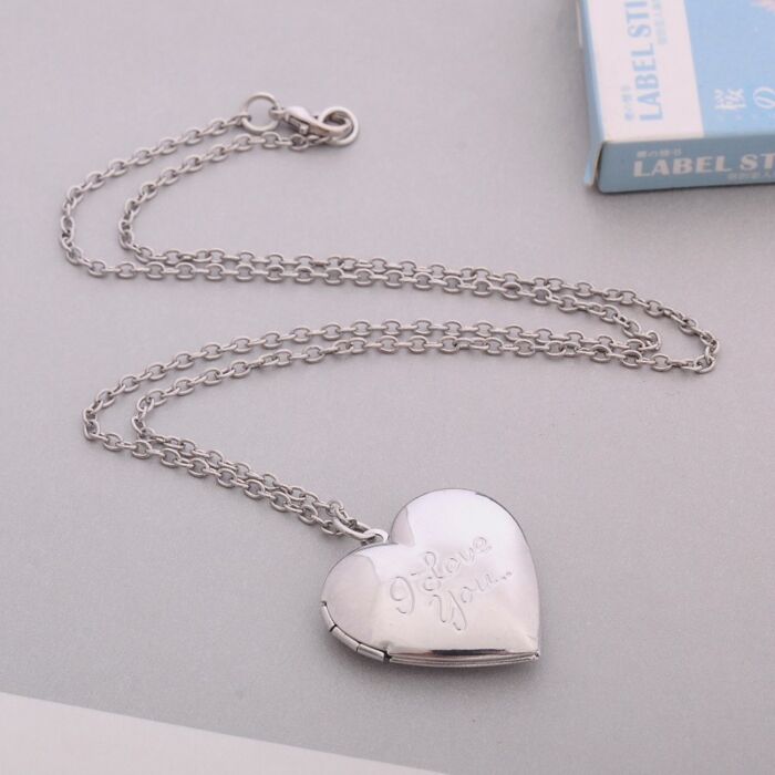 'I love you' feliratú képtartó függő szív medál nyaklánccal, ezüst színű