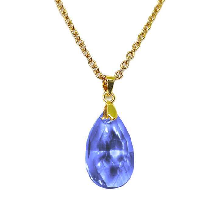 Kék kristály csepp medál arany színű lánccal II.