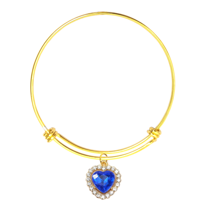 Kék kristály szív charm arany színű nemesacél karperecen