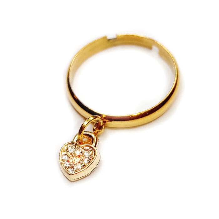 Kristály lakat charmos állítható méretű gyűrű, arany színű, választható szélességben
