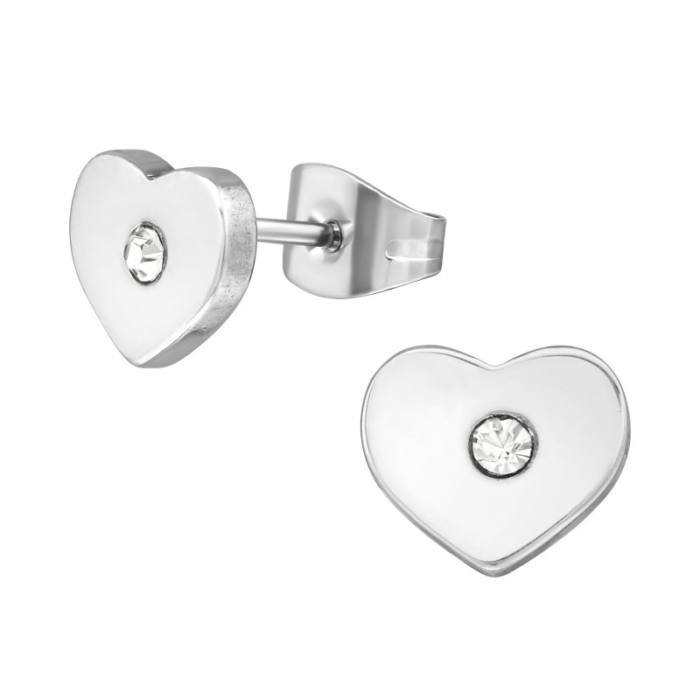 Kristályköves szív 316L sebészeti nemesacél fülbevaló (1 pár)