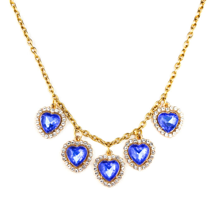 Látványos Kék kristály szív nyaklánc, arany színű