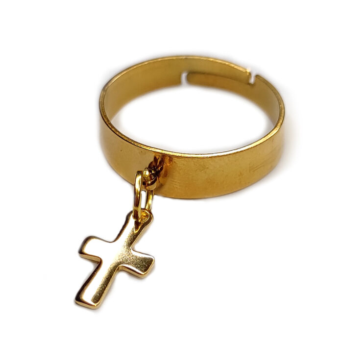 Letisztult Kereszt charmos állítható méretű gyűrű, arany színű, választható szélességben