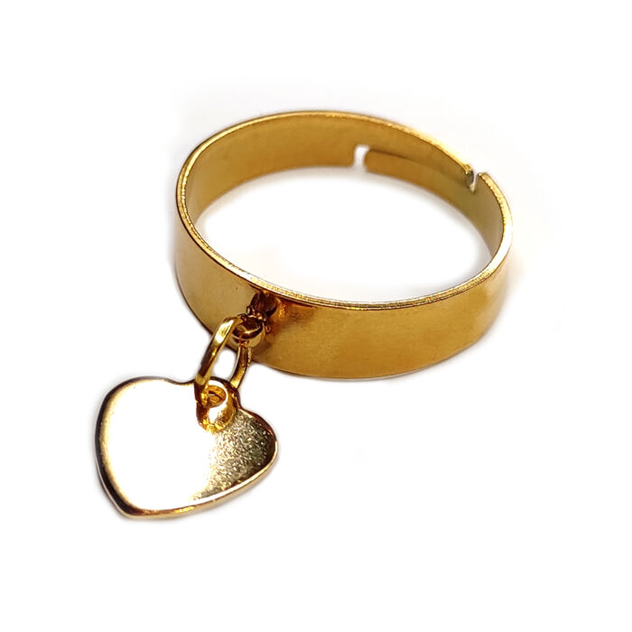 Letisztult Szív charmos állítható méretű gyűrű, arany színű, választható szélességben