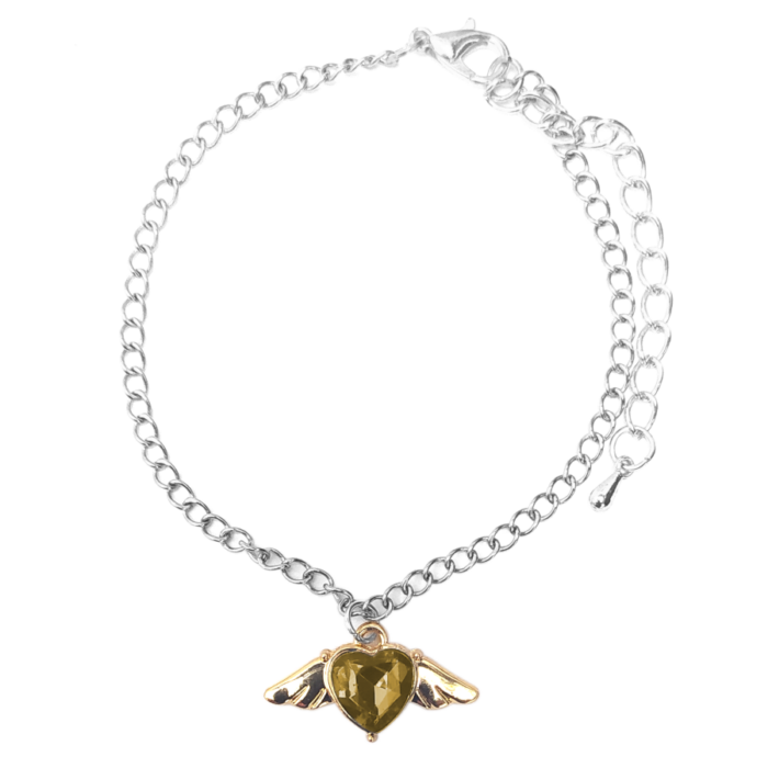 Pezsgőszínű kristály szív angyalszárnyas ezüst színű karkötő