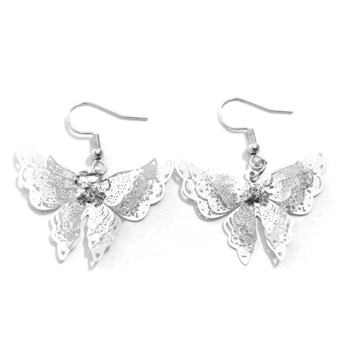 Pillangó (2) fülbevaló, választható arany vagy ezüst színű akasztóval