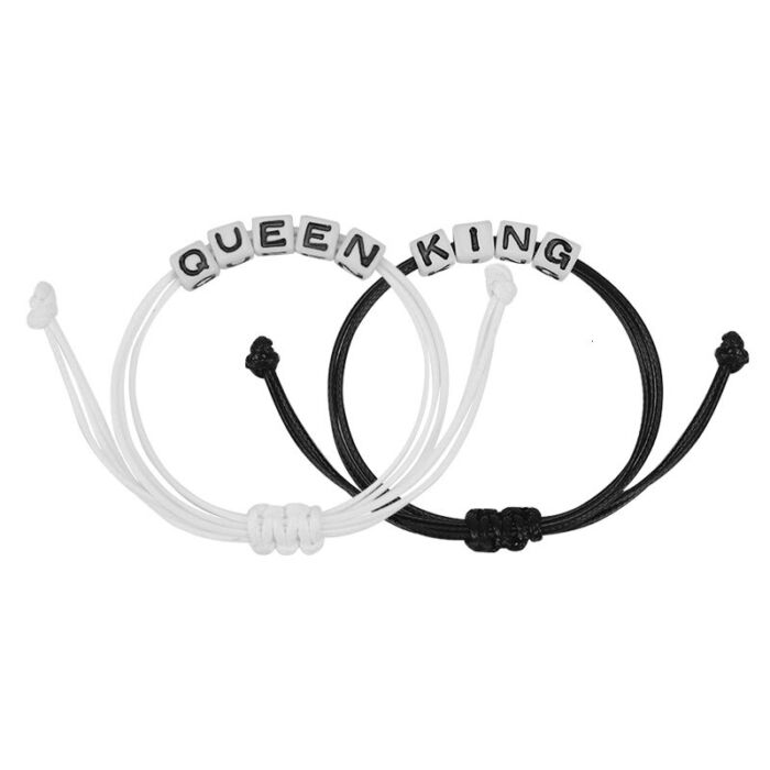 Queen-King feliratos páros karkötő, fekete-fehér
