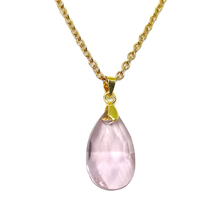 Rózsaszín kristály csepp medál arany színű lánccal II.