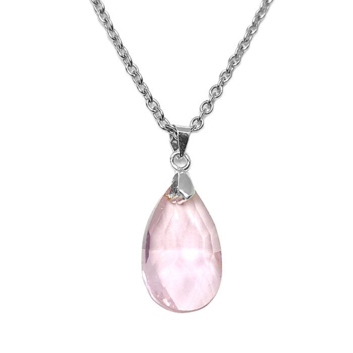 Rózsaszín kristály csepp medál ezüst színű lánccal II.