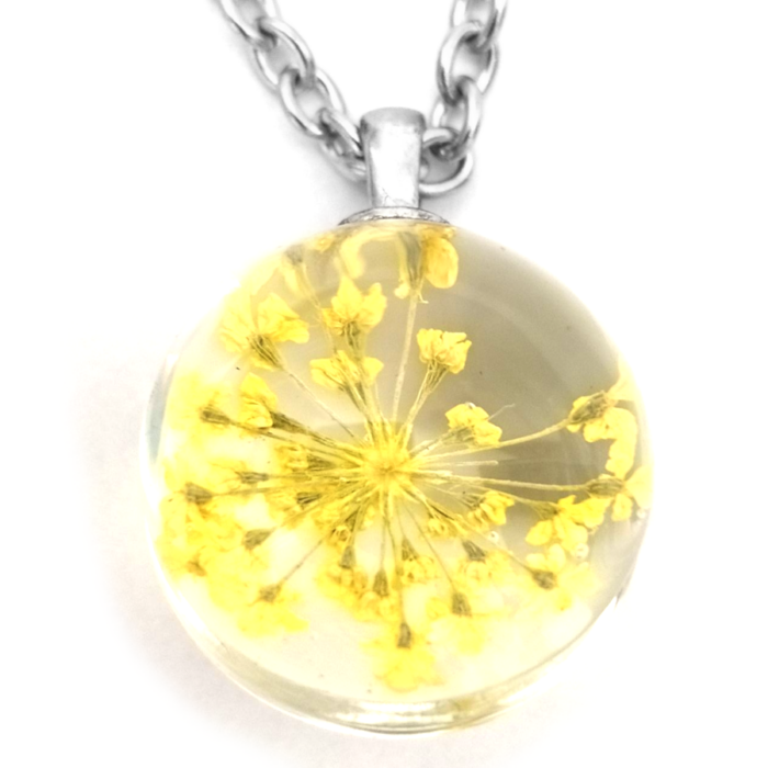 Sárga virág üvegmedál, választható arany vagy ezüst színű acél lánccal vagy bőr lánccal