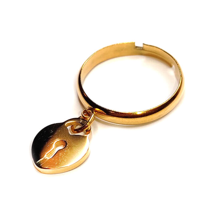 Szív Lakat charmos állítható méretű gyűrű, arany színű, választható szélességben