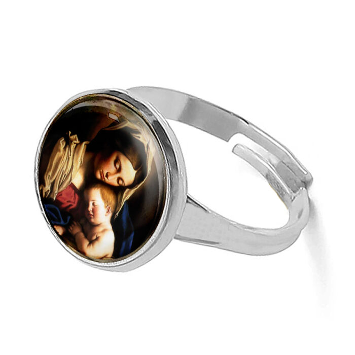 Szűz Mária gyűrű, ezüst színben (állítható méret)