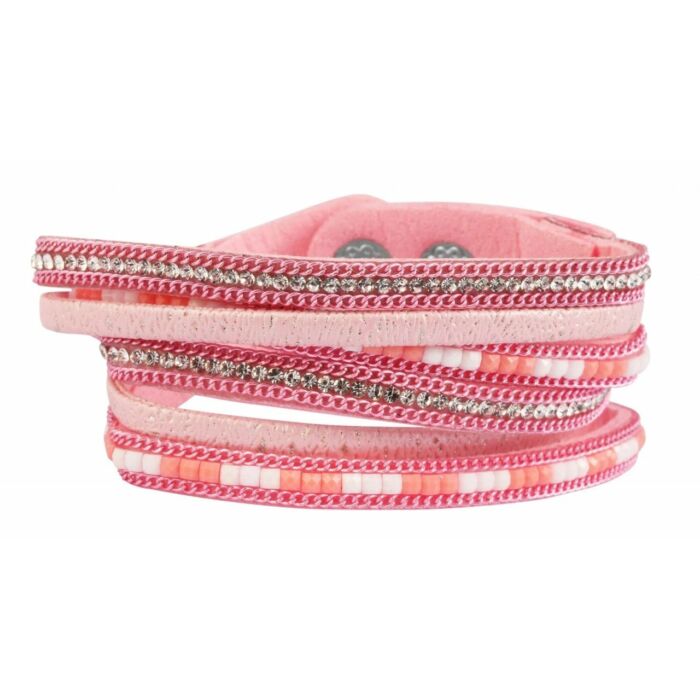 Többsoros kristályokkal kirakott divat karkötő, 38,5 cm - rózsaszín