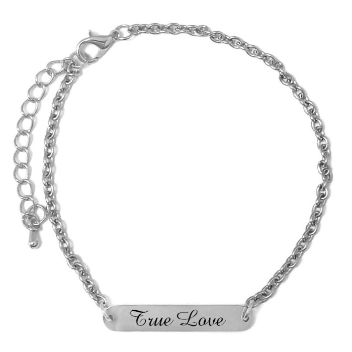 True Love (igaz szerelem) feliratú karkötő tüköracél lapocskával, több méretben és színben
