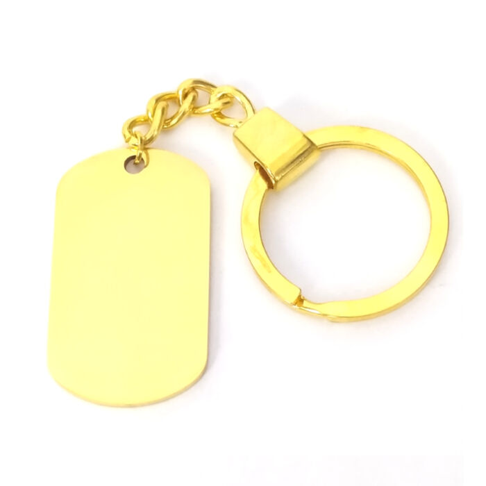Tükörfényű nemesacél dögcédula kulcstartó, arany színben (gravírozható)