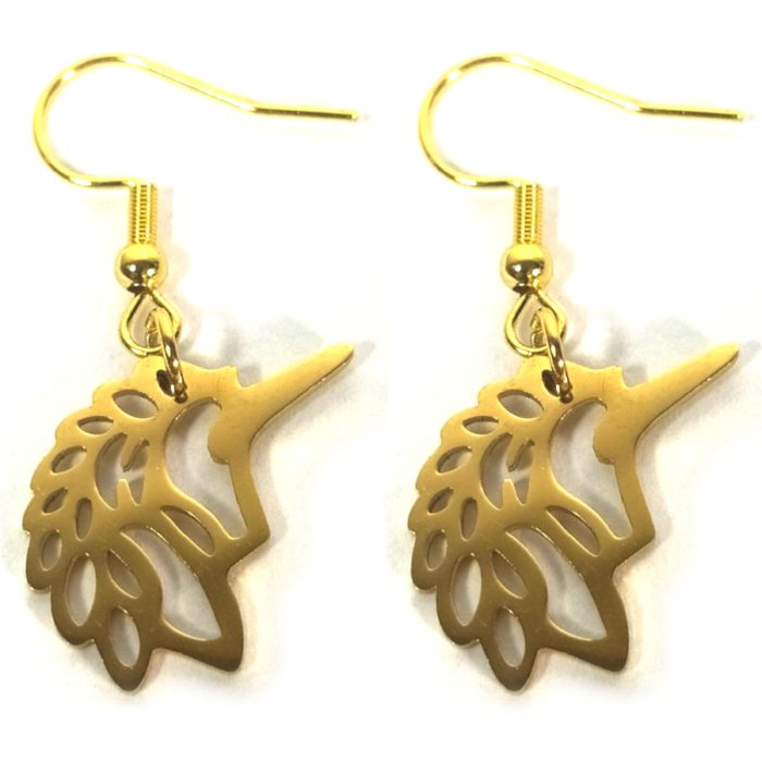 Unikornis nemesacél fülbevaló, választható arany vagy ezüst színű akasztóval