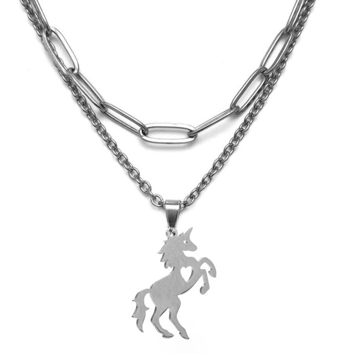Unikornis nemesacél medál dupla nyaklánccal, ezüst színű