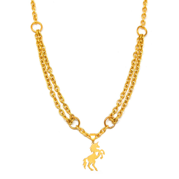 Unikornis nemesacél medál kétsoros nyaklánccal, arany színű