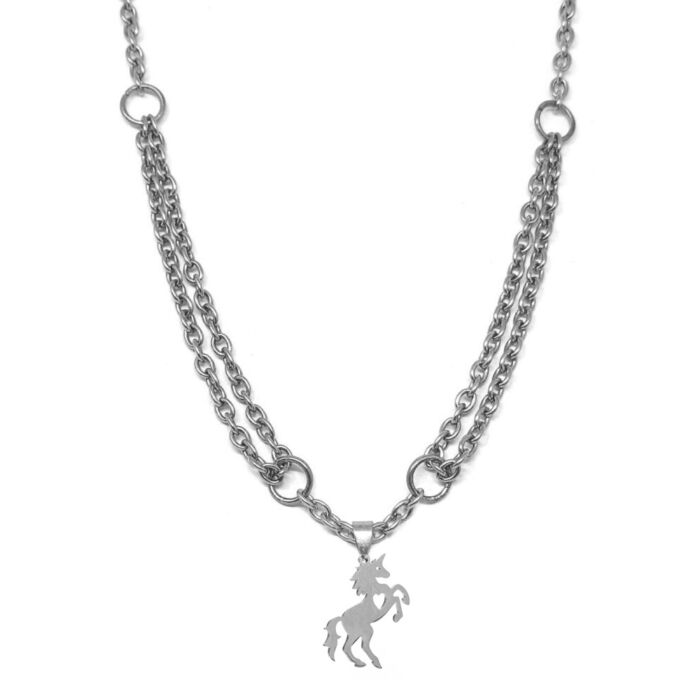 Unikornis nemesacél medál kétsoros nyaklánccal, ezüst színű