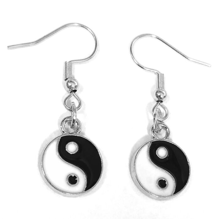 Yin yang fülbevaló, választható arany vagy ezüst színű akasztóval