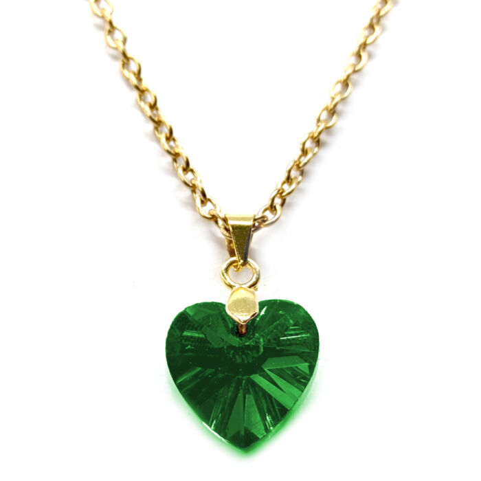 Zöld kristály szív medál arany színű lánccal