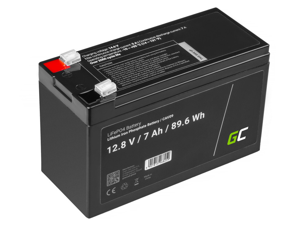 Green Cell LiFePO4 akkumulátor/akku 7Ah 12.8V 89.6Wh Lítium-vasfoszfát, fotovoltaikus, napelemes rendszerű kempingautóhoz CAV09