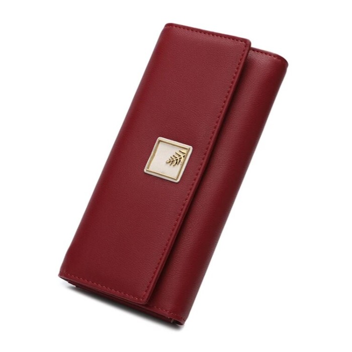 Nagy méretű, piros színű, levél díszes női pénztárca (0403.)
