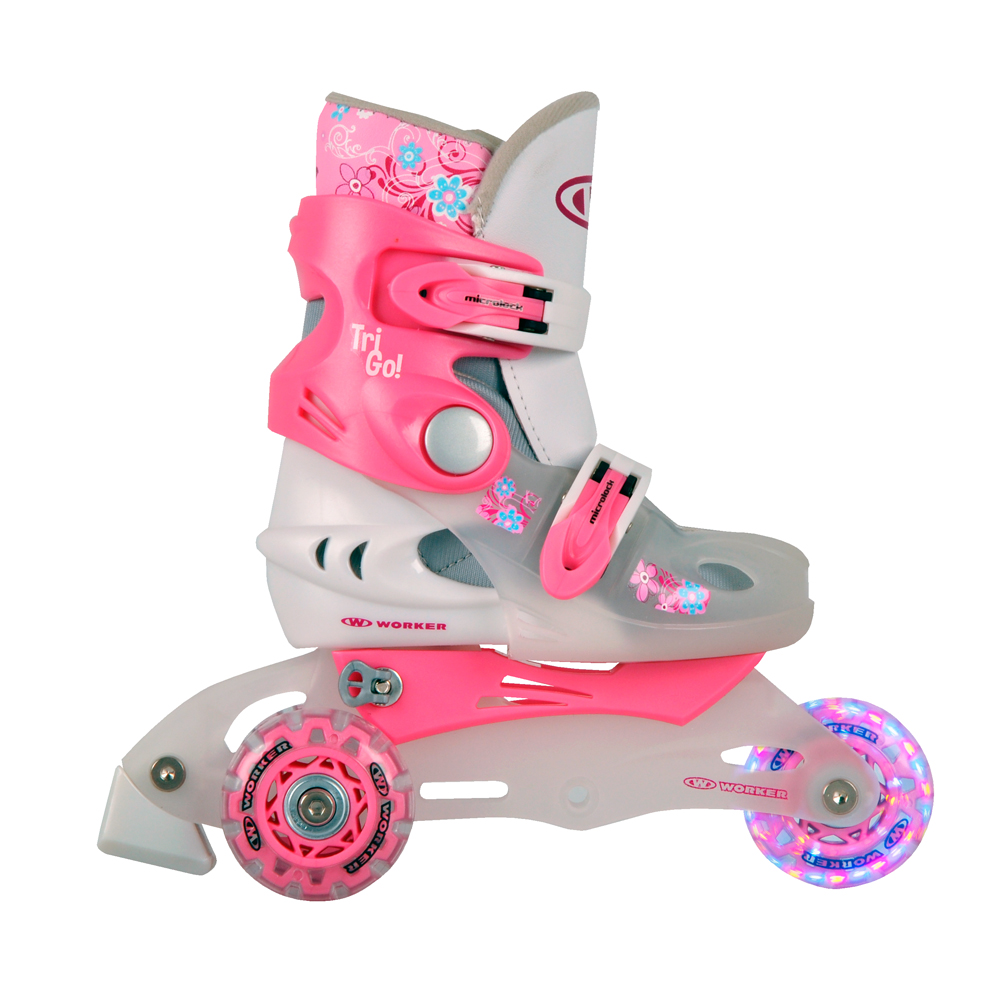 Gyermek görkorcsolya WORKER TriGo Skate LED -világító első kerékkel  rózsaszín  XS 26-29