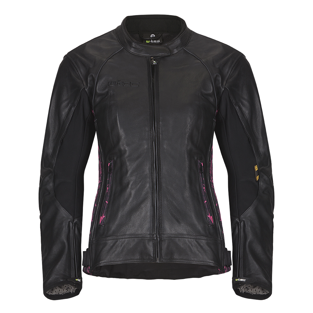 Női bőr motoros kabát W-TEC Caronina  fekete-rózsaszín  S