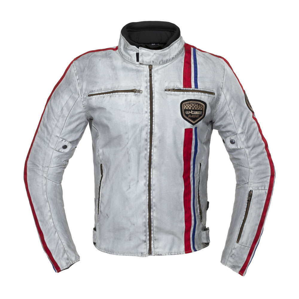 Textil motoros kabát W-TEC 91 Cordura  S  fehér piros és kék csíkkal