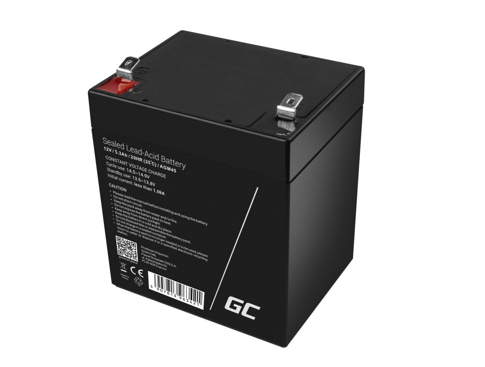 AGM VRLA gondozásmentes ólom akkumulátor / akku 12V 5.3Ah AGM45 riasztókhoz, pénztárgépekhez, játékokhoz