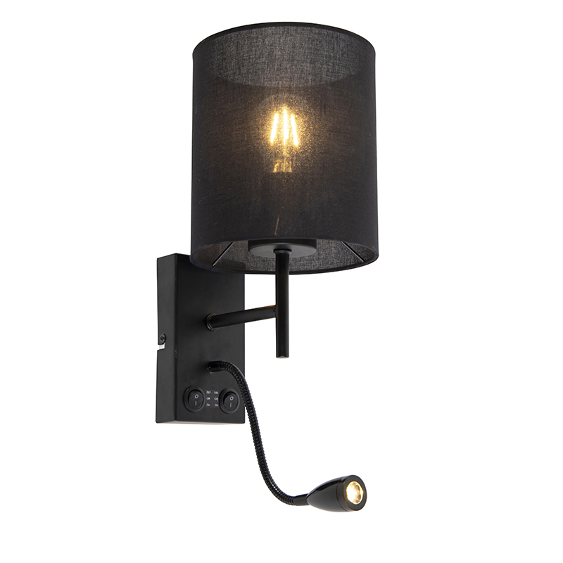 Modern fali lámpa fekete pamut árnyalattal - Stacca