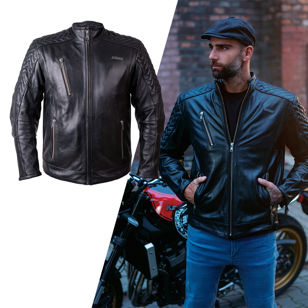 Bőr motoros kabát W-TEC Elcabron  3XL  fekete