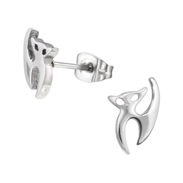 316L sebészeti nemesacél fülbevaló, cicás (1 pár), ezüst színű