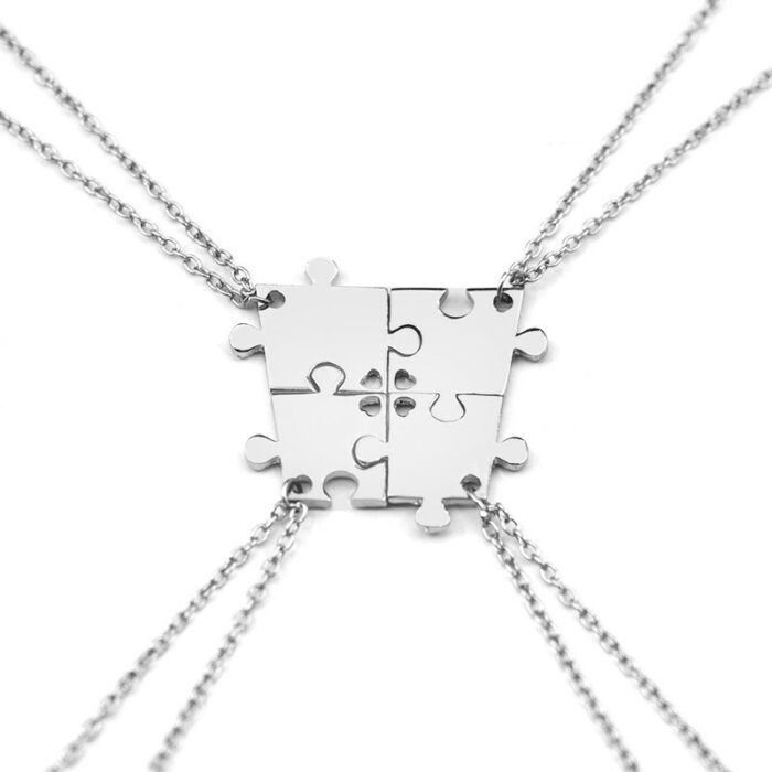 4 részes család- vagy barátság puzzle nyaklánc, ezüst színű