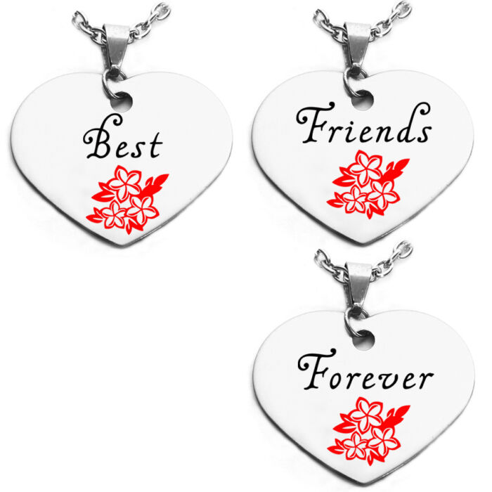 Best Friends Forever virágos hármas medál lánccal vagy kulcstartóval