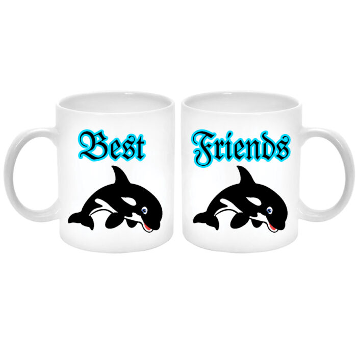 Best Friends (Legjobb barátok) kardszárnyú delfines Páros Bögre (2 db). A másik oldalára saját fotó és felirat kérhető